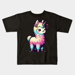 Kawaii rainbow llamacorn unicorn llama Kids T-Shirt